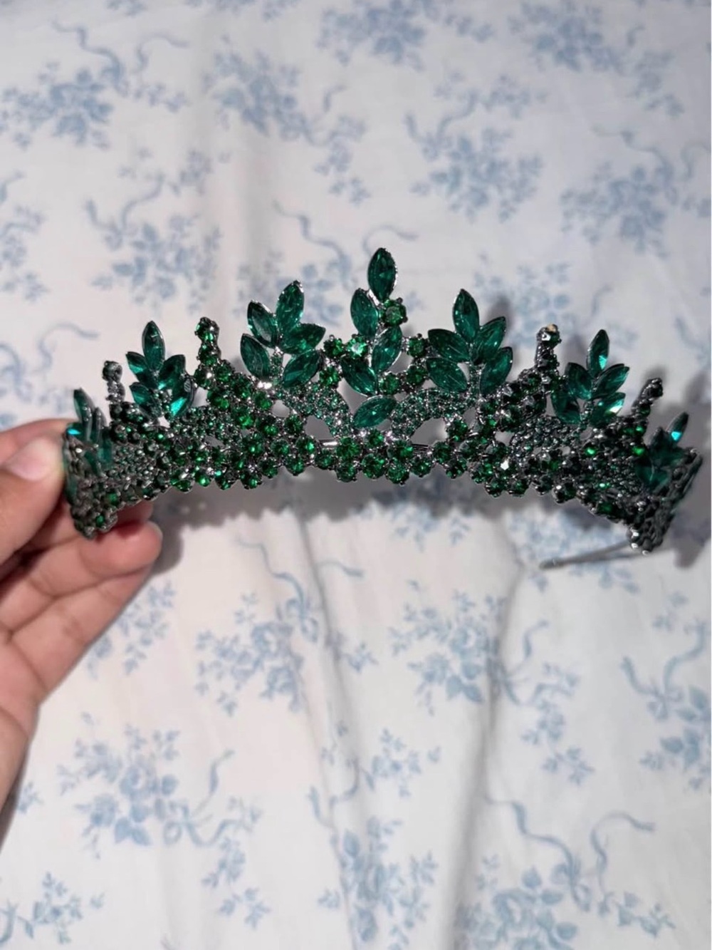 Emerald Crystal Leaf Tiara Headband - Women Accessories